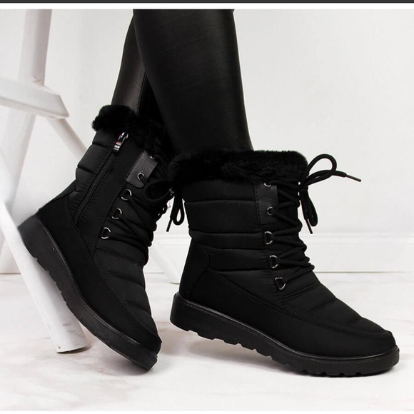 Black Winter Snow/Rain Lace Up Boots - Picture 2 of 7